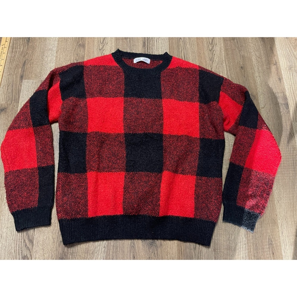 CBRAND Sweater, Women's Size Large? Black Red, Plaid, Pullover, Crew Neck
